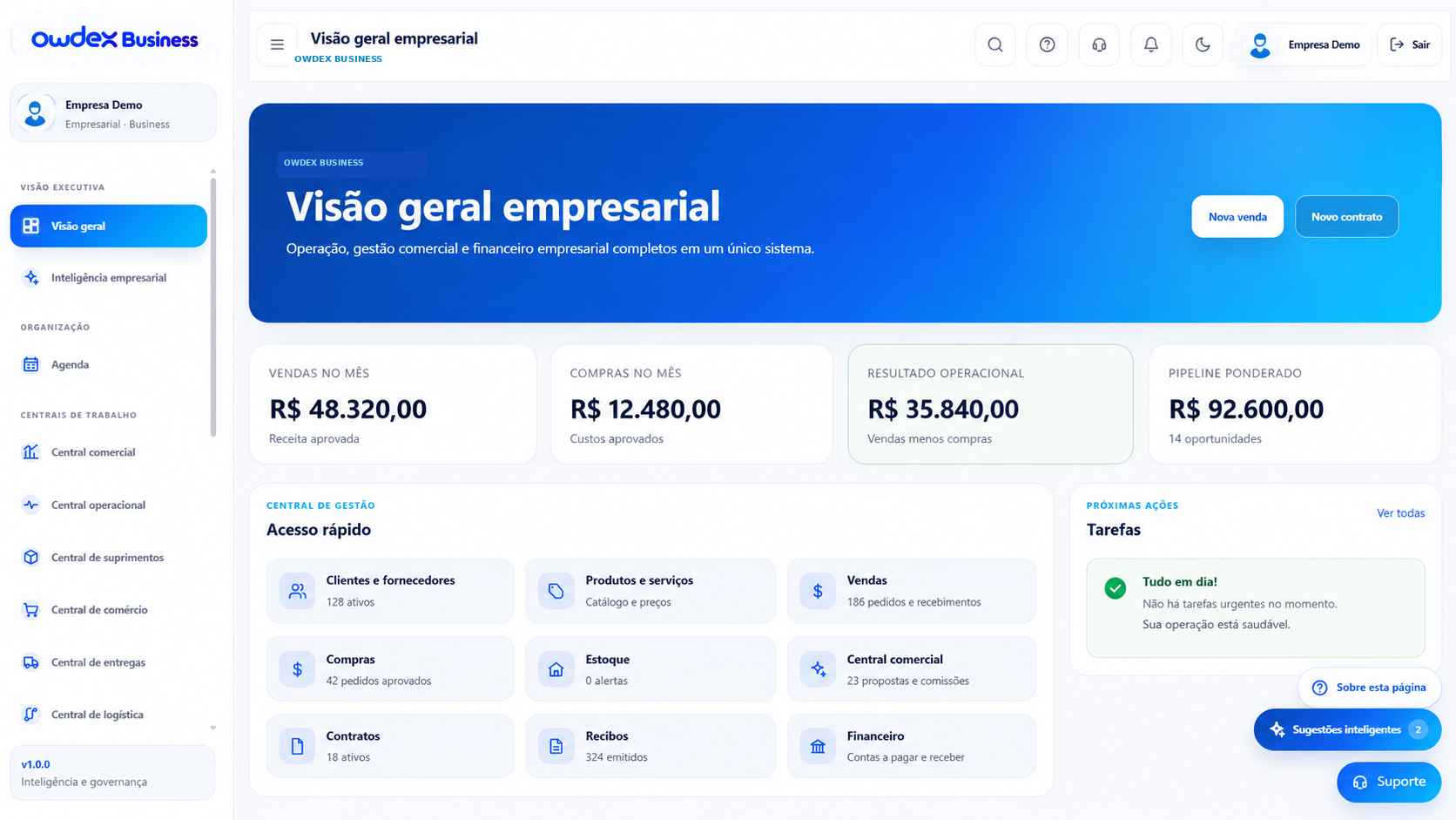 Prévia demonstrativa do sistema completo de gestão empresarial owdex Business